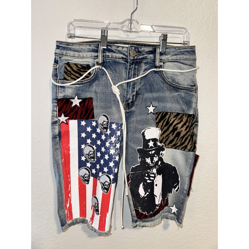 Lifted Anchor Mens Shorts 32 Skulls  USA Flag Uncle Sam 4th‎ Of July